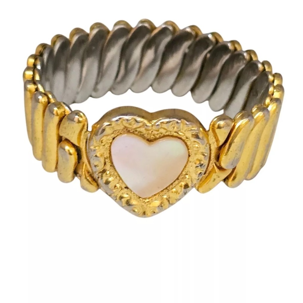Vintage WWII Sweetheart Gold Plated Stainless Steel Abalone Shell Heart Bracelet